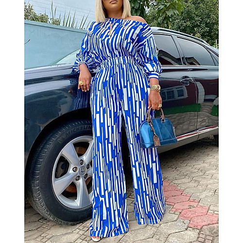 

Women's Casual Sexy Causal Holiday Date 2021 Blue Jumpsuit Stripes Elastic Waistband