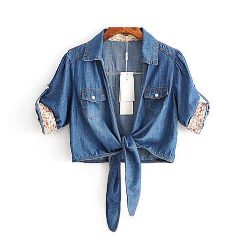 

cool knotted denim shawl coat top jacket half sleeve dark blue m