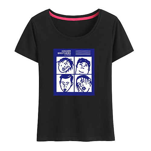 

Women's Portrait Painting T shirt Text Portrait Print Round Neck Basic Tops Cotton Blushing Pink White Black