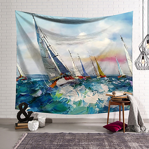 

Oil Painting Style Wall Tapestry Art Decor Blanket Curtain Hanging Home Bedroom Living Room Decoration Polyester Ocean Landscape