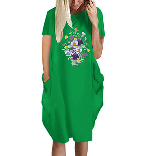 

Women's T Shirt Dress Tee Dress Knee Length Dress Blue Yellow Fuchsia Gray Green White Black Short Sleeve Floral Summer Round Neck Casual Oversized 2021 S M L XL XXL 3XL 4XL 5XL