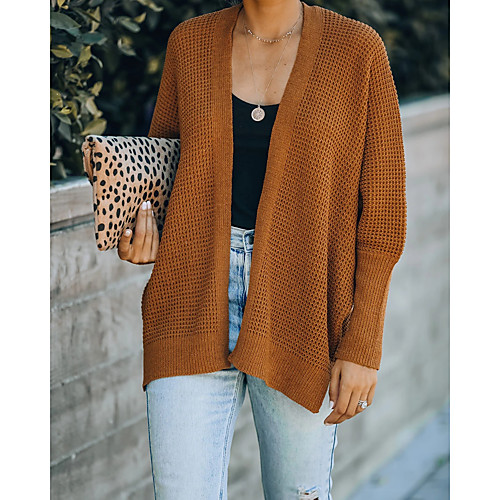 

Women's Solid Color Cardigan Long Sleeve Sweater Cardigans V Neck Fall Winter Spring Blushing Pink Brick red Dark Green