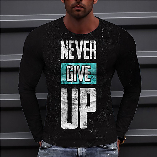 

Men's Unisex Tee T shirt Shirt 3D Print Graphic Prints Letter Print Long Sleeve Daily Tops Casual Designer Big and Tall Black