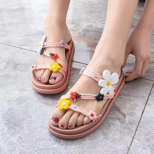 

Women's Sandals Flat Heel Open Toe Daily Home PVC Pearl Flower Floral Solid Colored Pink Green Black