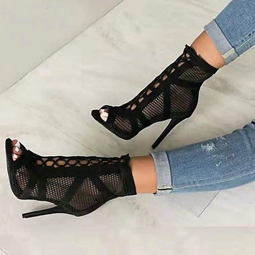 

Women's Sandals Flat Heel Peep Toe PU Solid Colored Black