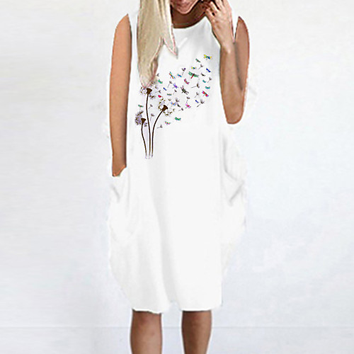 

Women's T Shirt Dress Tee Dress Knee Length Dress Blue Yellow Fuchsia Gray Green White Black Sleeveless Print Summer Round Neck Casual Oversized 2021 S M L XL XXL 3XL 4XL 5XL