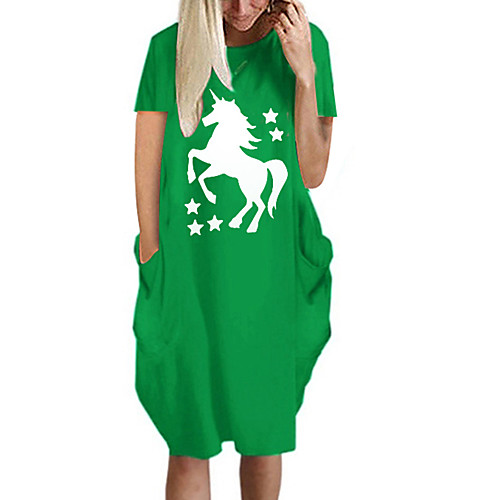 

Women's T Shirt Dress Tee Dress Knee Length Dress Blue Yellow Fuchsia Gray Green White Black Short Sleeve Animal Summer Round Neck Casual Oversized 2021 S M L XL XXL 3XL 4XL 5XL