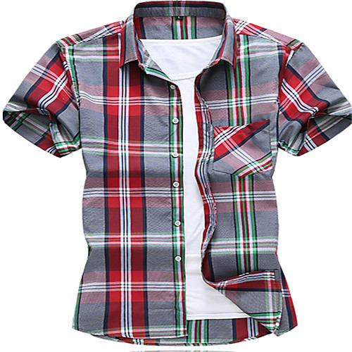 

Men's Shirt Lattice Short Sleeve Casual Tops Casual Blue Red