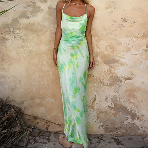 

Women's Sheath Dress Maxi long Dress Green Red Sleeveless Tie Dye Backless Print Summer Square Neck Casual 2021 S M L XL XXL 3XL / Cotton