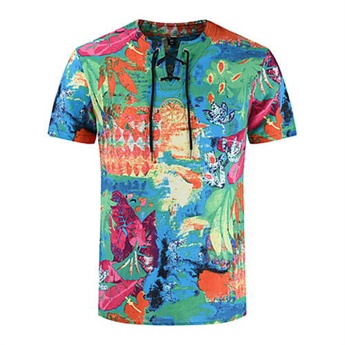 

Men's T shirt Graphic Short Sleeve Daily Tops Casual Blue