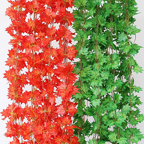 

240cm 5pcs Imitation Plants Red Maple Vines Decorated With Green Leaves