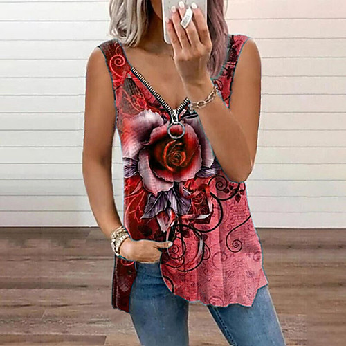 

Women's Blouse Camis Floral Print V Neck Basic Tops Purple Gray Green