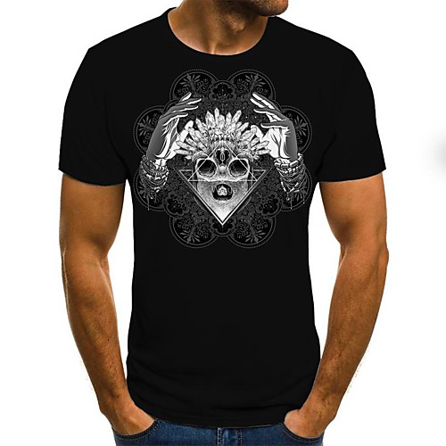 

Men's T shirt Other Prints Graphic Print Short Sleeve Daily Tops Cotton Simple Comfortable Black
