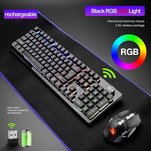 

Recharging Wireless Keyboard Mechanical Feeling Keyboards RGB Backlit 2.4g Wireless Mouse 2400dpi
