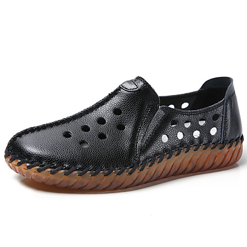 

Women's Loafers & Slip-Ons Flat Heel Round Toe Booties Ankle Boots Daily Work Leather Cowhide Plaid White Black Brown