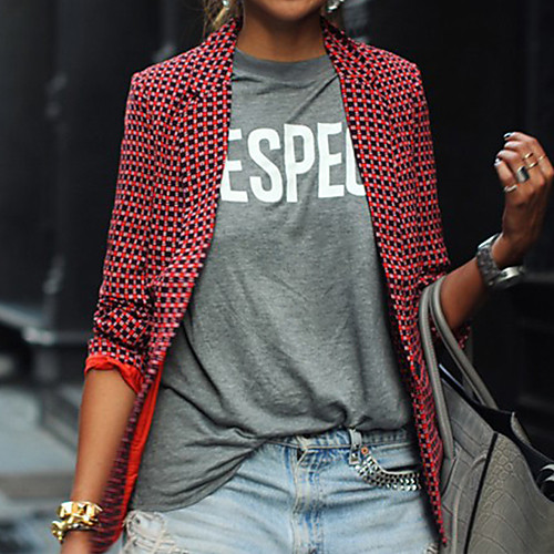 

Women's Blazer Striped Classic Style Chic & Modern Coat Spring & Fall Daily Wear Regular Jacket Red / Shirt Collar / Slim