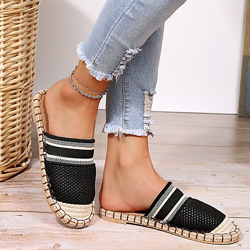 

Women's Slippers & Flip-Flops Flat Heel Round Toe Polyester Color Block Black Beige