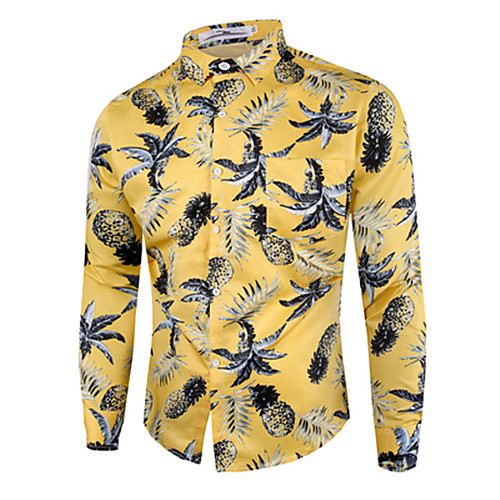 

Men's Shirt Graphic Long Sleeve Casual Tops Casual Yellow Royal Blue White