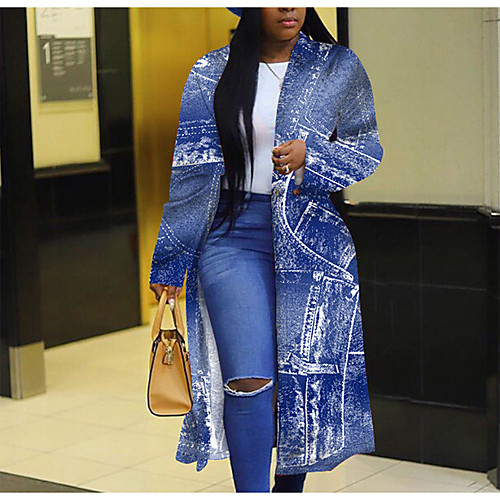 

2020 fall amazon ebay european and american standard digital printing double-breasted lapel windbreaker long coat