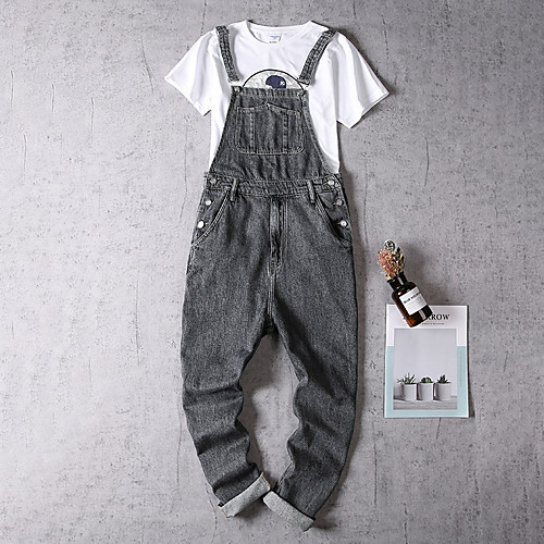 

Men's Stylish Casual / Sporty Streetwear Comfort Breathable Daily Sports Jeans Overalls Pants Solid Color Full Length Pocket Grey