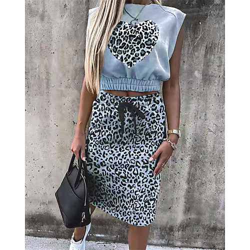 

Women's Sheath Dress Midi Dress Blue Purple Blushing Pink Gray khaki Green Sleeveless Leopard Print Spring Summer Casual 2021 S M L XL 2XL 3XL