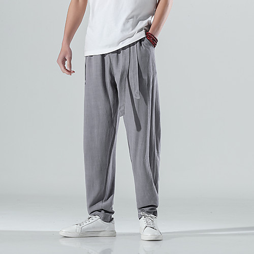 

Men's Chinoiserie Folk Style Outdoor Daily Home Chinos Pants Solid Colored Full Length Elastic Waist Grey White Black Navy Blue Coffee