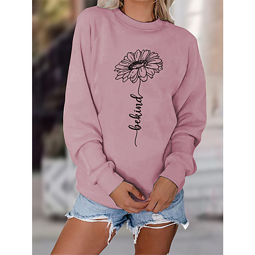 

Women's Sweatshirt Pullover Floral Text Sunflower Print Daily Sports Hot Stamping Sportswear Streetwear Hoodies Sweatshirts Wine Fuchsia Green