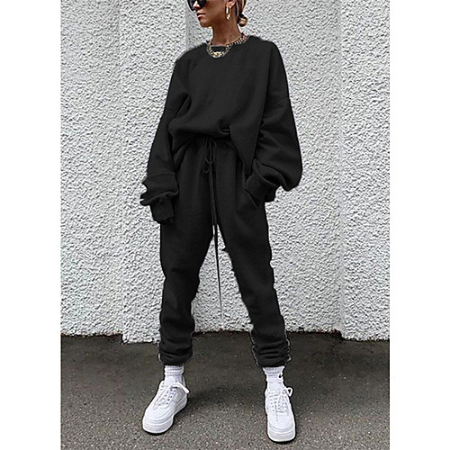 

Women's Active Plain Daily Wear Going out Two Piece Set Hoodie Jogger Pants Tops