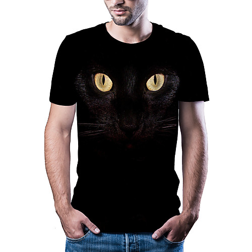 

Men's T shirt Other Prints Graphic Wolf Animal Print Short Sleeve Daily Tops Cotton Simple Comfortable Black