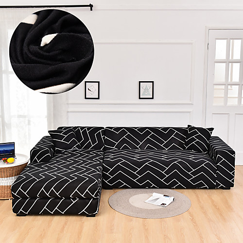 

Black Z Sofa Cover 1-Piece Couch Cover Fit for 1-4 Seater L-shape Couch Soft Stretch Slipcover Spandex Jacquard Fabric Easy to Install(1 Free Cushion Cover)