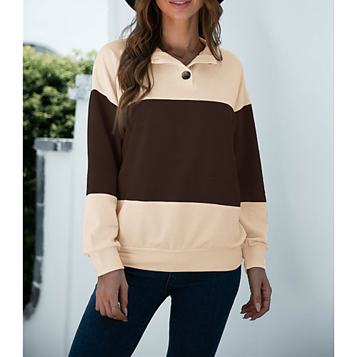 

Women's Casual Modern Style Stripes Pullover Sweater Long Sleeve Sweater Cardigans Round Neck Fall Winter Coffee gray Apricot gray Apricot Coffee