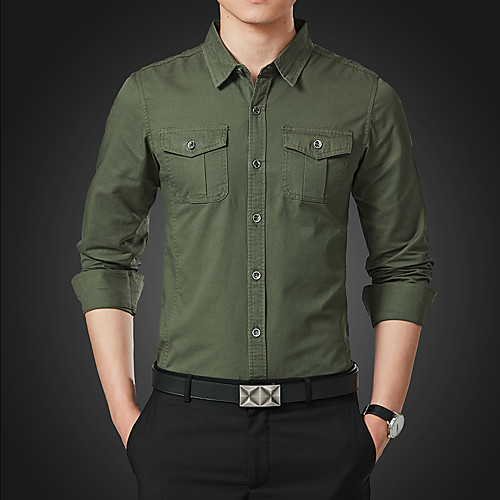 

Men's Shirt non-printing Solid Color Long Sleeve Casual Tops Cotton Simple Blue Army Green Khaki
