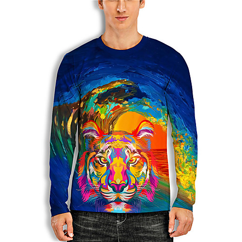 

Men's Unisex Tee T shirt Shirt 3D Print Graphic Prints Tiger Print Long Sleeve Daily Tops Casual Designer Big and Tall Blue
