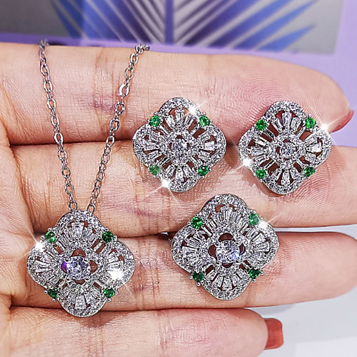 

Women's Clear Green Cubic Zirconia Jewelry Set Bridal Jewelry Sets Geometrical Floral Theme Dainty Rustic / Lodge Luxury Vintage European Earrings Jewelry Silver For Wedding Anniversary Party Evening