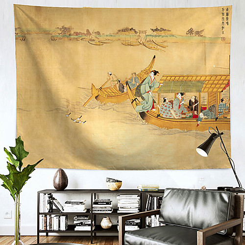 

Chinese Ink Painting Style Wall Tapestry Art Decor Blanket Curtain Hanging Home Bedroom Living Room Decoration Polyester
