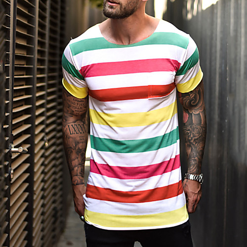 

Men's Tee T shirt Shirt Striped Graphic Prints Plus Size Short Sleeve Casual Tops Basic Designer Slim Fit Big and Tall White