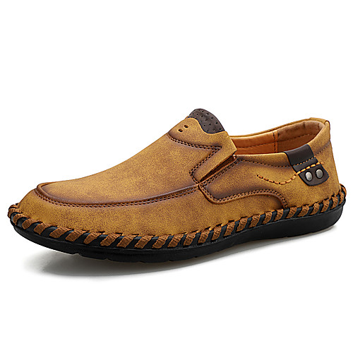 

Men's Loafers & Slip-Ons British Style Plaid Shoes Comfort Shoes Casual Daily PU Handmade Non-slipping Wear Proof Khaki Black Brown Fall Spring