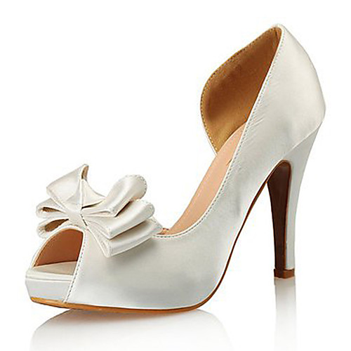 

Women's Heels Pumps Open Toe Wedding Daily Satin Bowknot Solid Colored Red White Black
