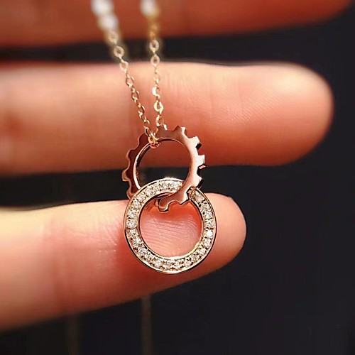 

Women's Clear AAA Cubic Zirconia Pendant Necklace Monogram Gear Artistic Fashion European Trendy Brass Rose Gold 50 cm Necklace Jewelry 1pc For Street Gift Prom Birthday Party