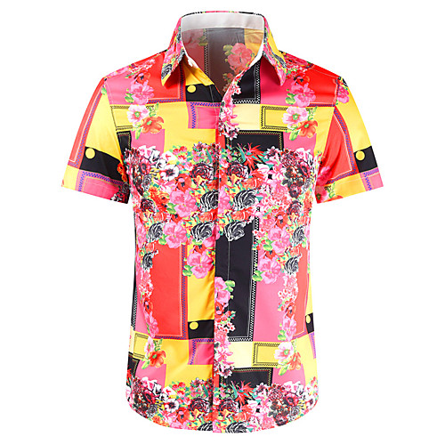

Men's Shirt Graphic Short Sleeve Daily Tops Casual Green Red