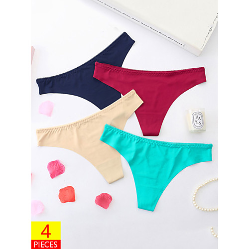 

Women's Basic G-strings & Thongs Panties Micro-elastic Low Waist 4 Pieces Multi color One-Size