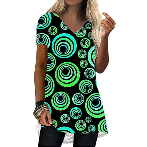 

Women's T Shirt Dress Tee Dress Short Mini Dress Blue Green Short Sleeve Polka Dot Print Summer V Neck Casual 2021 S M L XL XXL 3XL