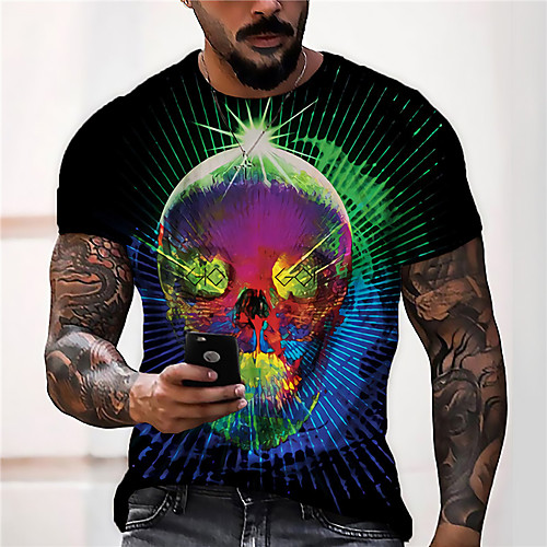 

Men's Unisex Tee T shirt Shirt 3D Print Graphic Prints Skull Print Short Sleeve Daily Tops Casual Designer Big and Tall Black