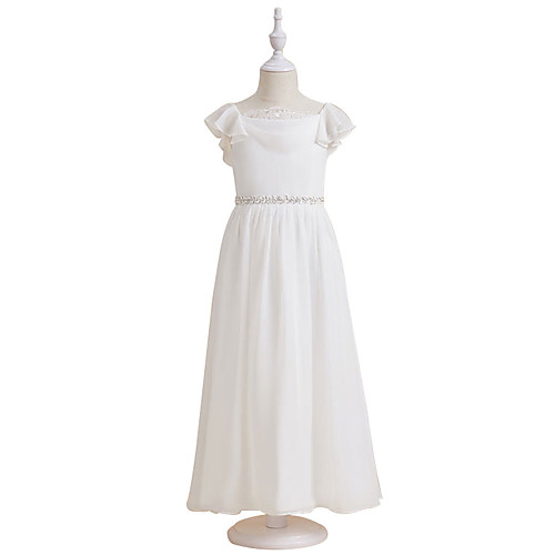 

A-Line Floor Length Flower Girl Dresses Party Chiffon Cap Sleeve Jewel Neck with Solid