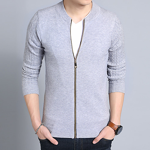

Men's Stylish Vintage Style Knitted Solid Color Cardigan Sweater Long Sleeve Sweater Cardigans Crew Neck Fall Winter Wine Gray Camel