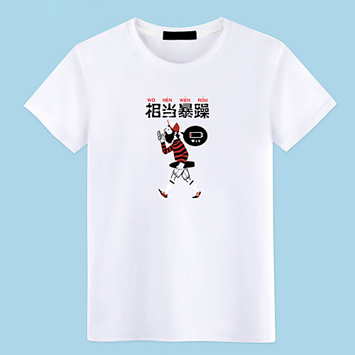 

Women's Painting T shirt Cartoon Kanji Print Round Neck Basic Tops 100% Cotton Wine Gray White