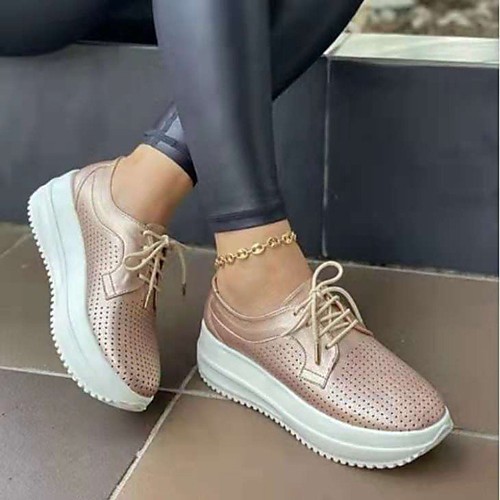 

Women's Sneakers Platform Round Toe PU Solid Colored Pink Gold Black