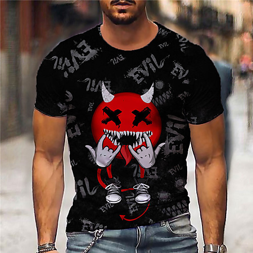 

Men's Unisex Tee T shirt Shirt 3D Print Graphic Prints Monster Print Short Sleeve Daily Tops Casual Designer Big and Tall Black