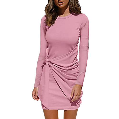 

Women's Sheath Dress Short Mini Dress Light Blue ArmyGreen Blushing Pink Red Wine Black Brown Dark Blue Long Sleeve Solid Color Pure Color Fall Spring Round Neck Casual 2021 S M L XL XXL