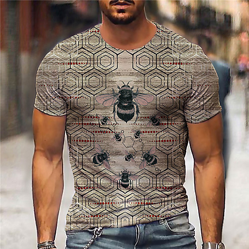

Men's Unisex Tee T shirt Shirt 3D Print Graphic Prints Bee Print Short Sleeve Daily Tops Casual Designer Big and Tall Brown
